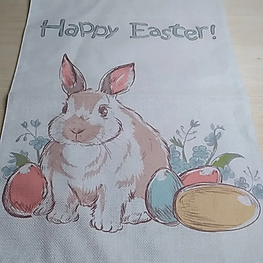 12.5 x 18.5 inches Outdoor flag Happy Easter cute bunny on Burlap fabric